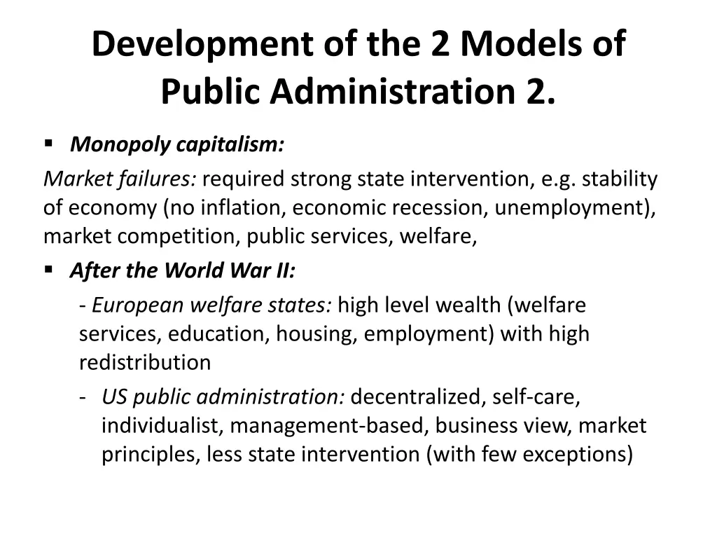 development of the 2 models of public 1