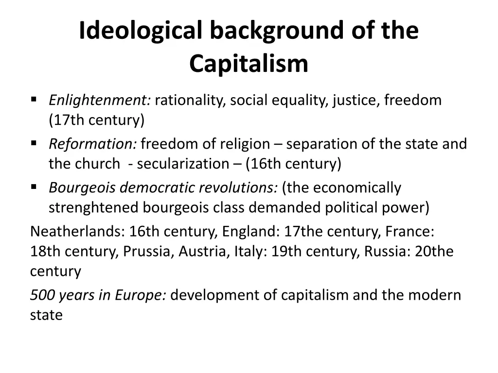ideological background of the capitalism