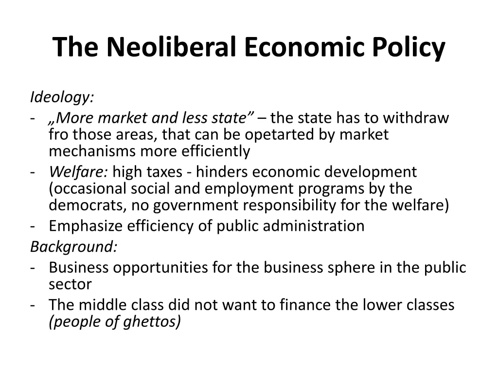 the neoliberal economic policy