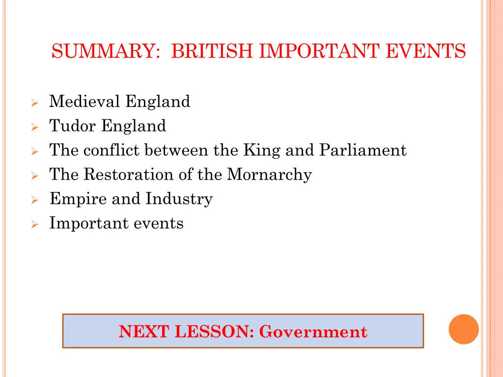summary british important events