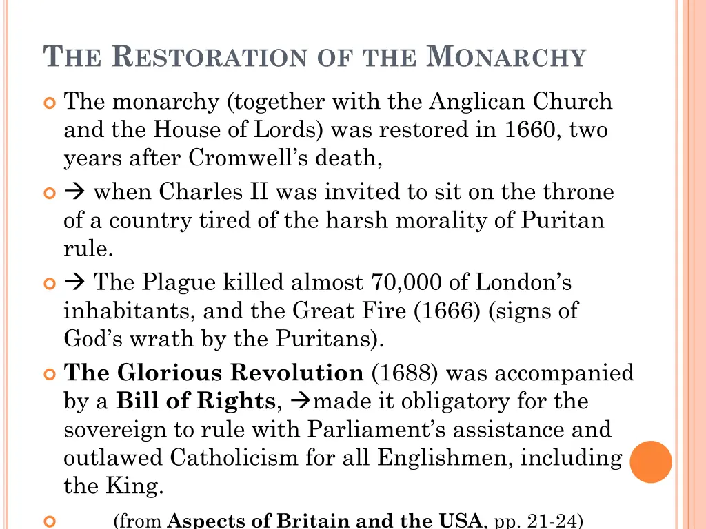 t he r estoration of the m onarchy