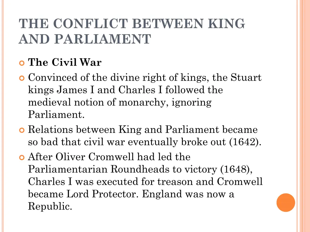 the conflict between king and parliament