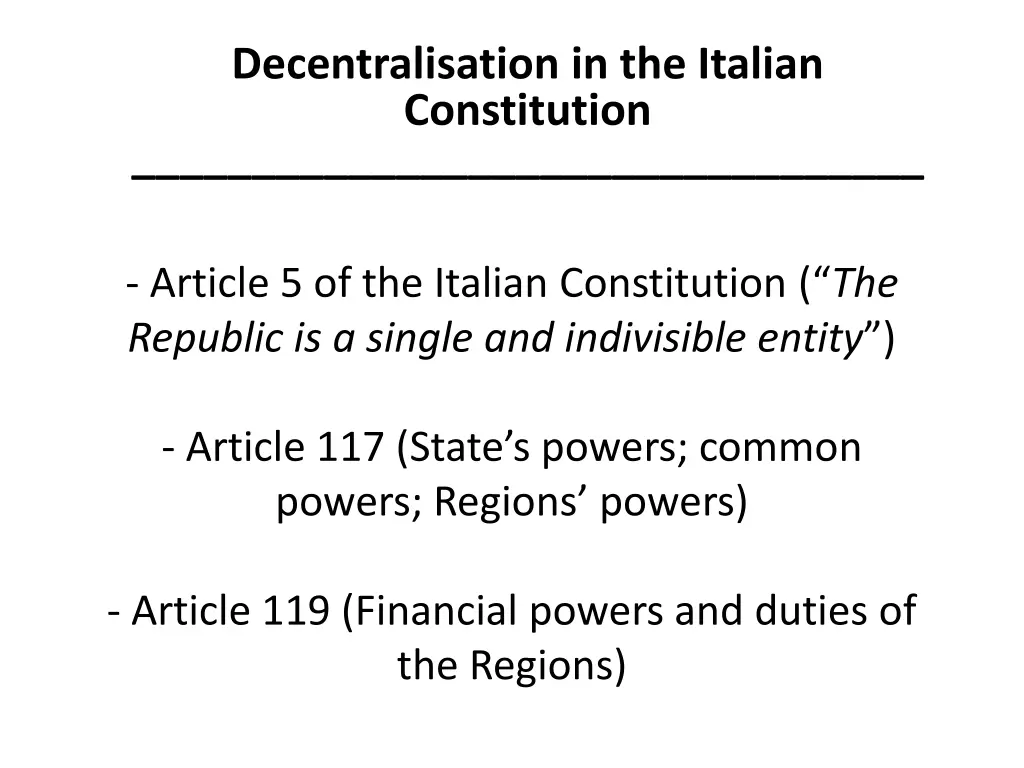decentralisation in the italian constitution