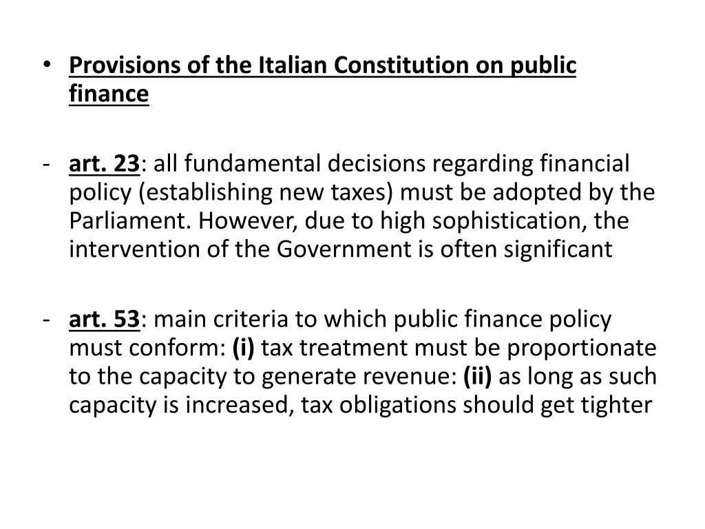 provisions of the italian constitution on public