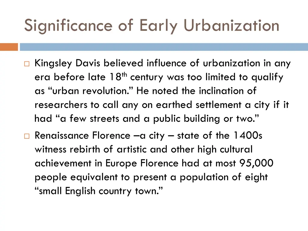 significance of early urbanization 1