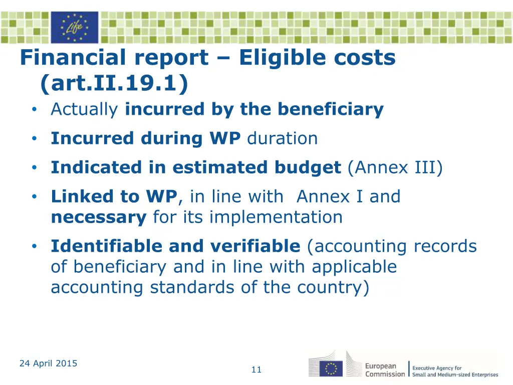 financial report eligible costs