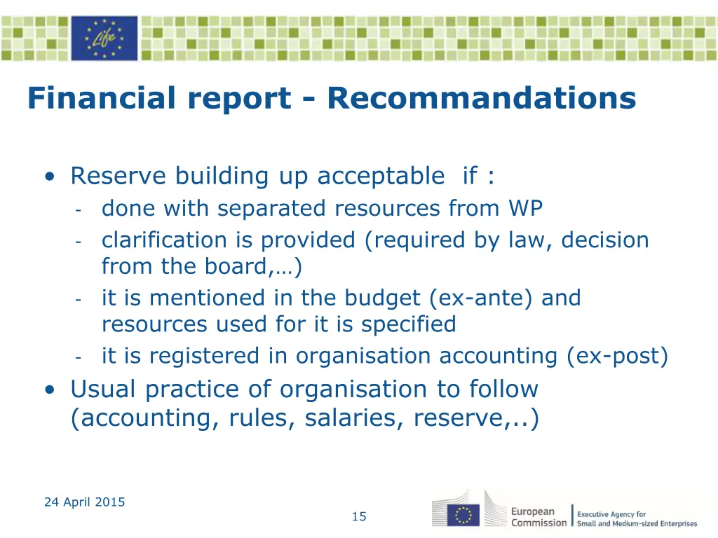 financial report recommandations 1