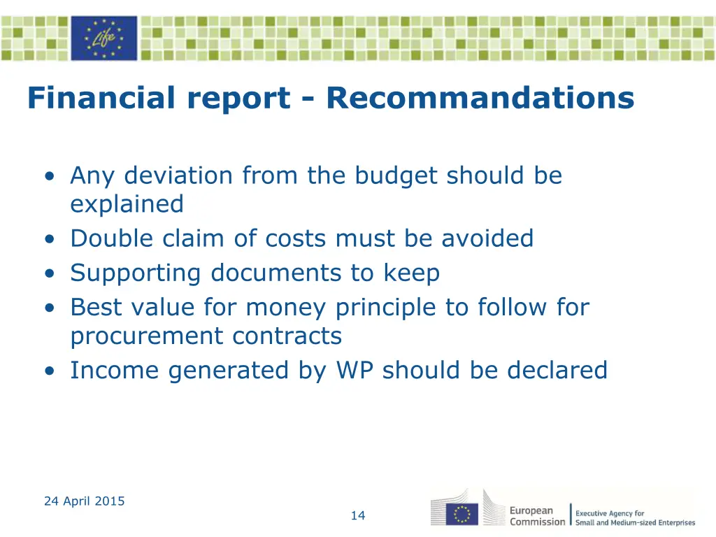 financial report recommandations