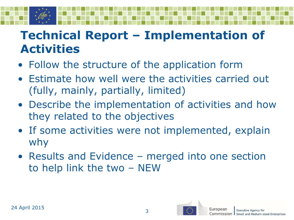 technical report implementation of activities