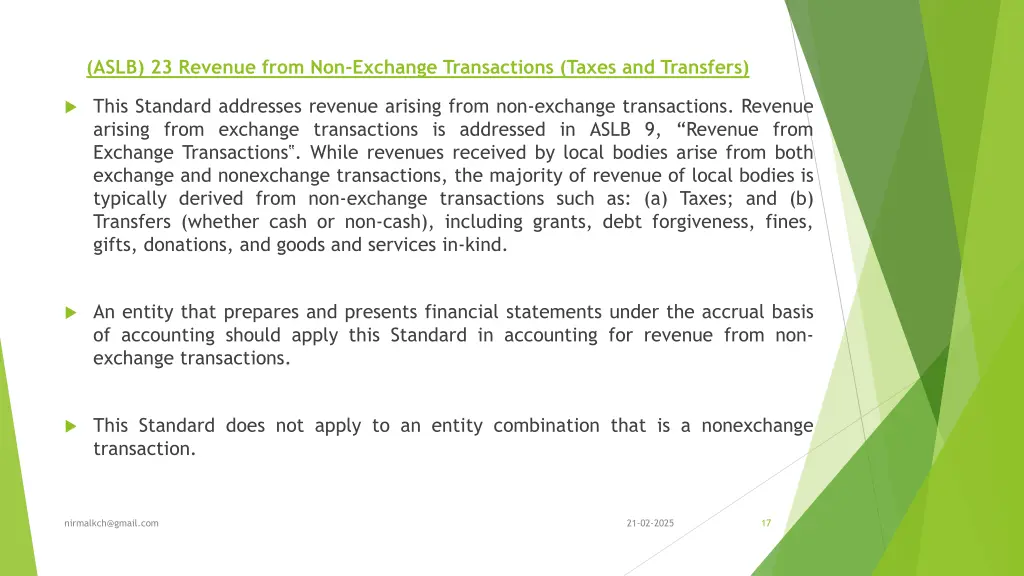 aslb 23 revenue from non exchange transactions