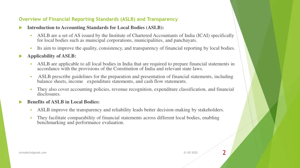 overview of financial reporting standards aslb