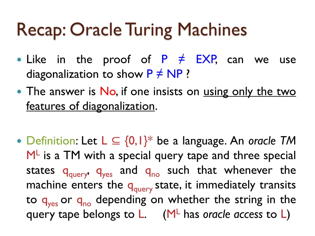 recap oracle turing machines