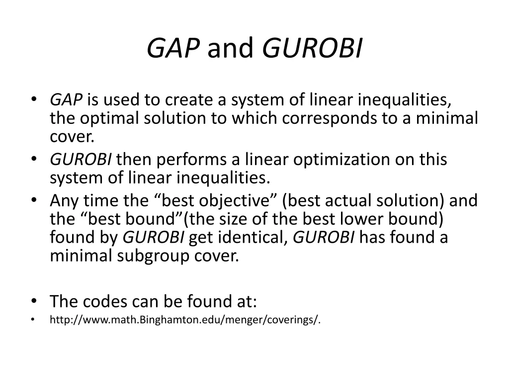 gap and gurobi