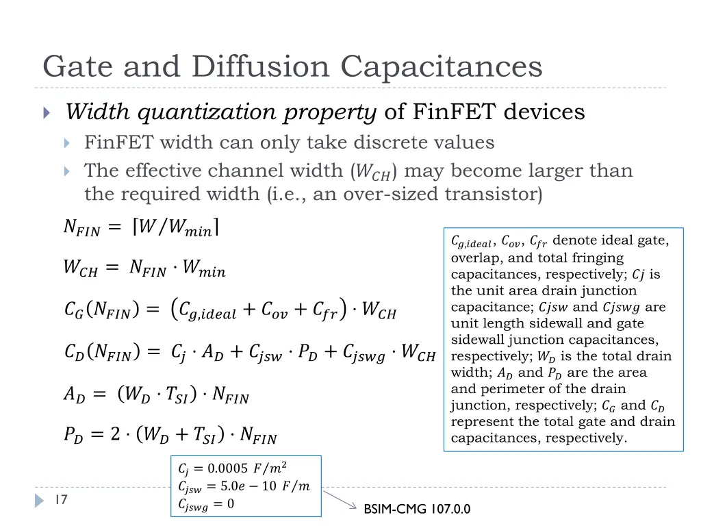 gate and diffusion capacitances