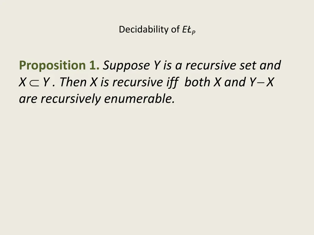 decidability of e p 1