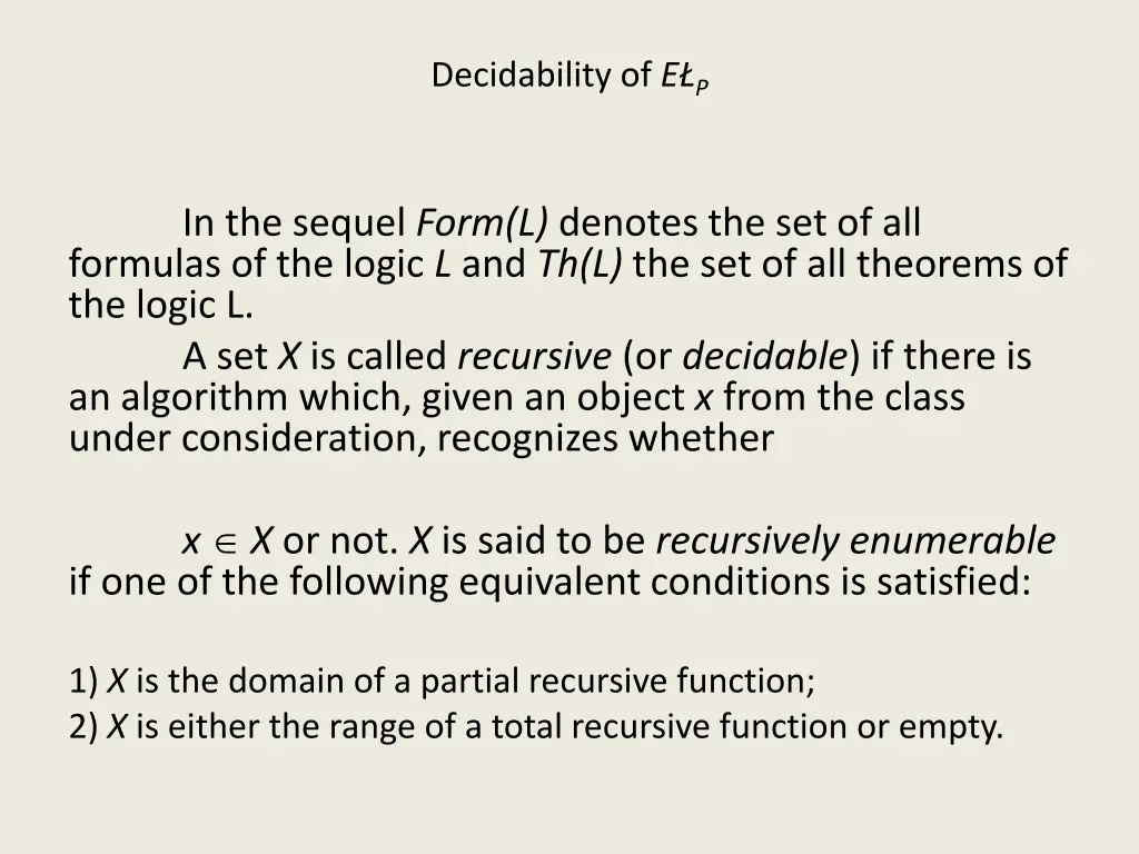 decidability of e p