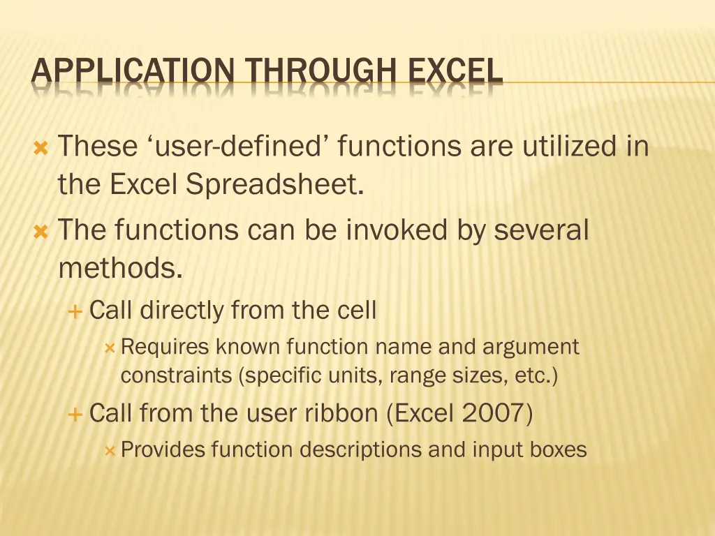 application through excel 1