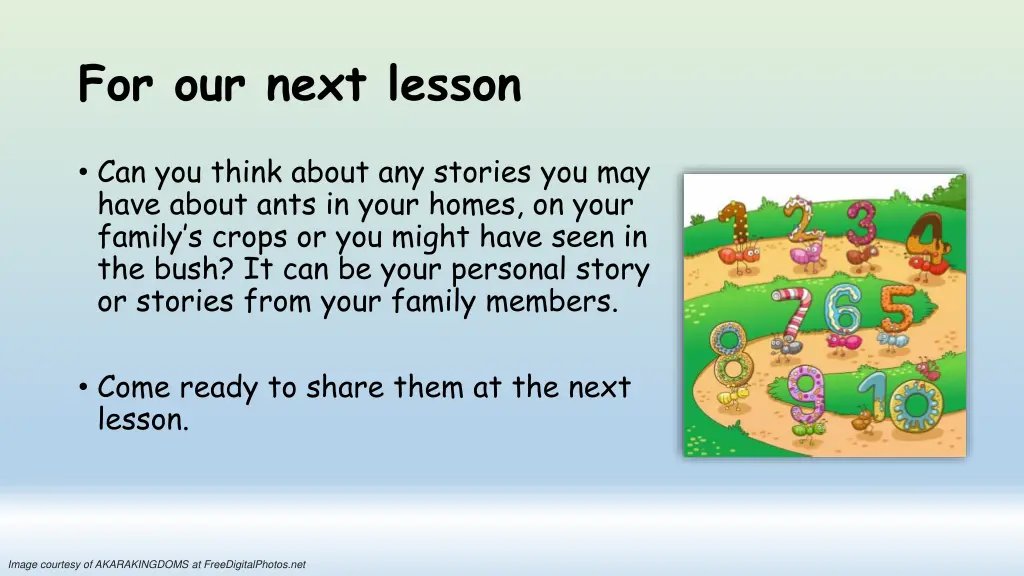 for our next lesson