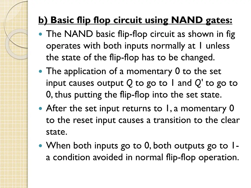 b basic flip flop circuit using nand gates