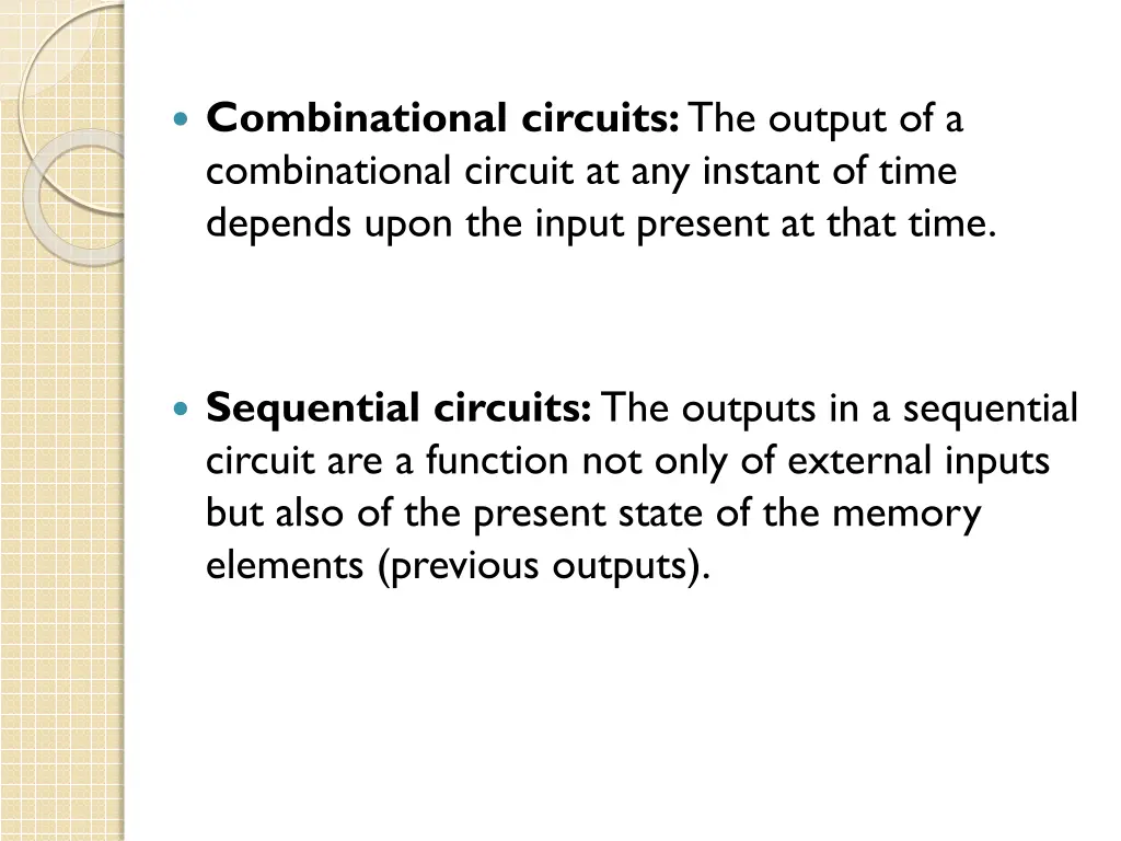 combinational circuits the output