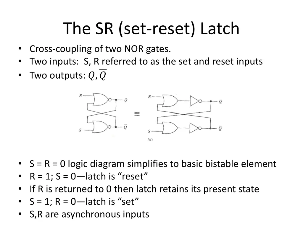 the sr set reset latch cross coupling
