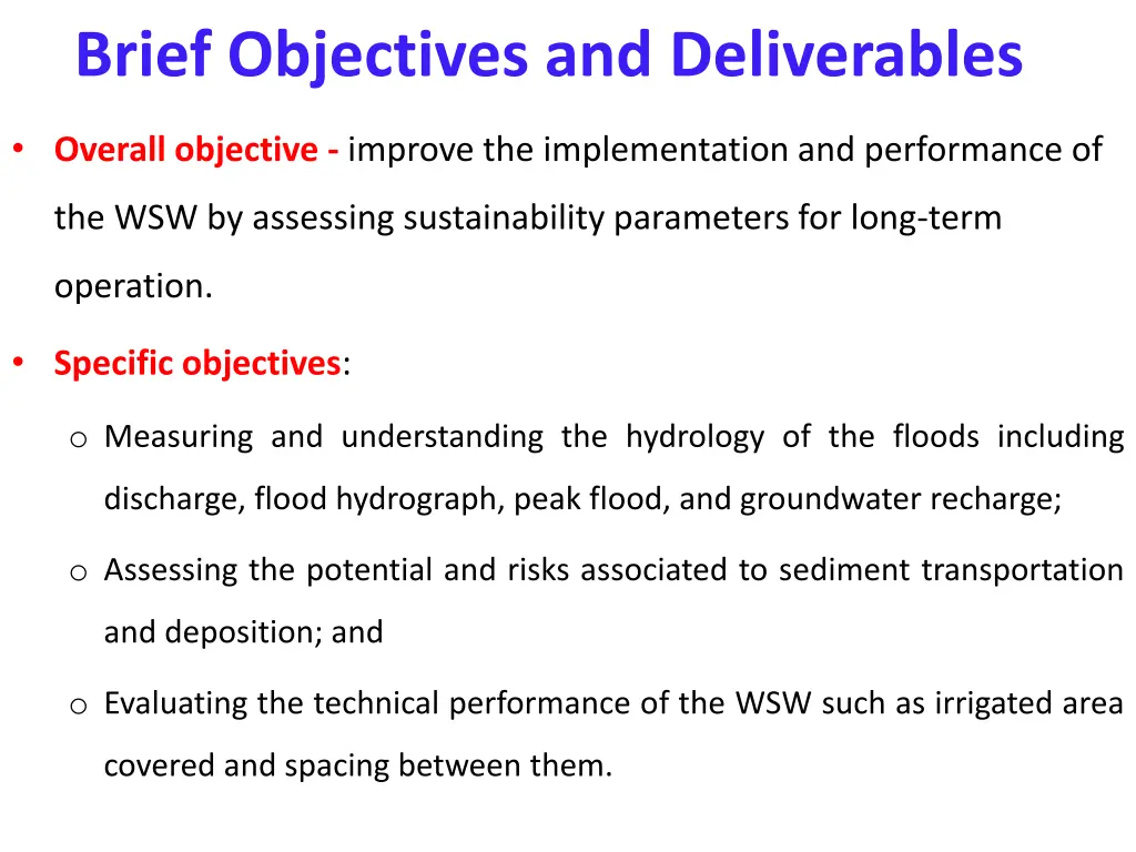 brief objectives and deliverables