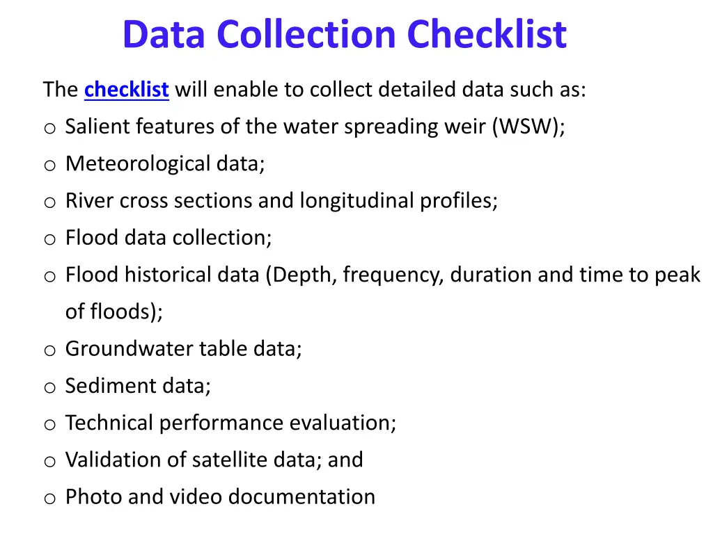 data collection checklist