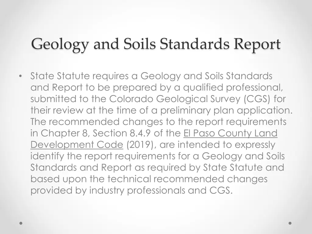 geology and soils standards report