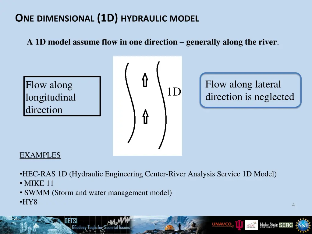 o ne dimensional 1d hydraulic model