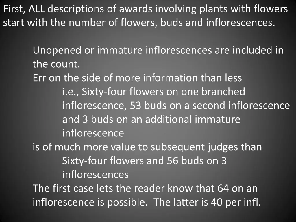 first all descriptions of awards involving plants