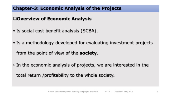 chapter 3 economic analysis of the projects