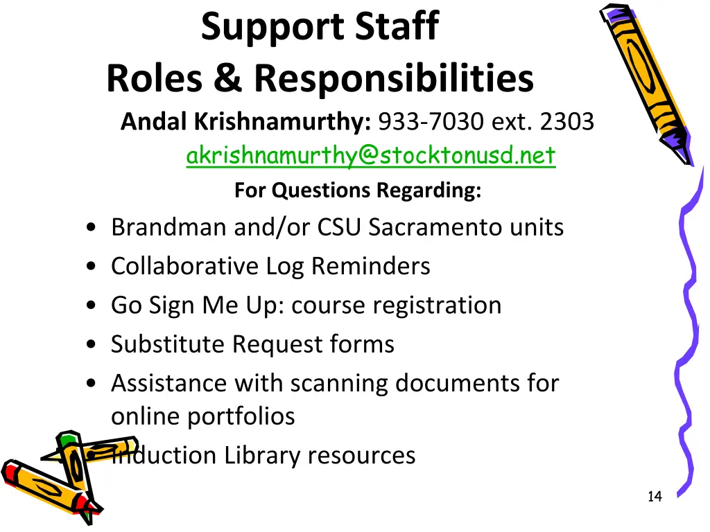 support staff roles responsibilities andal