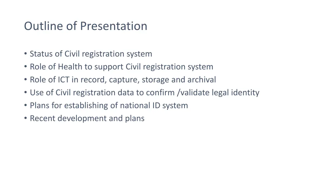 outline of presentation
