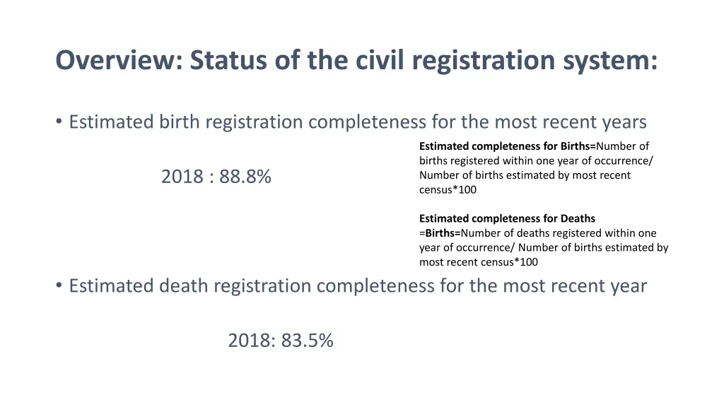 overview status of the civil registration system