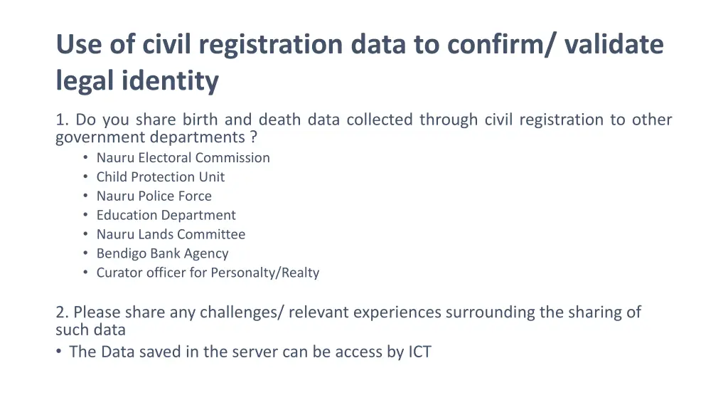 use of civil registration data to confirm