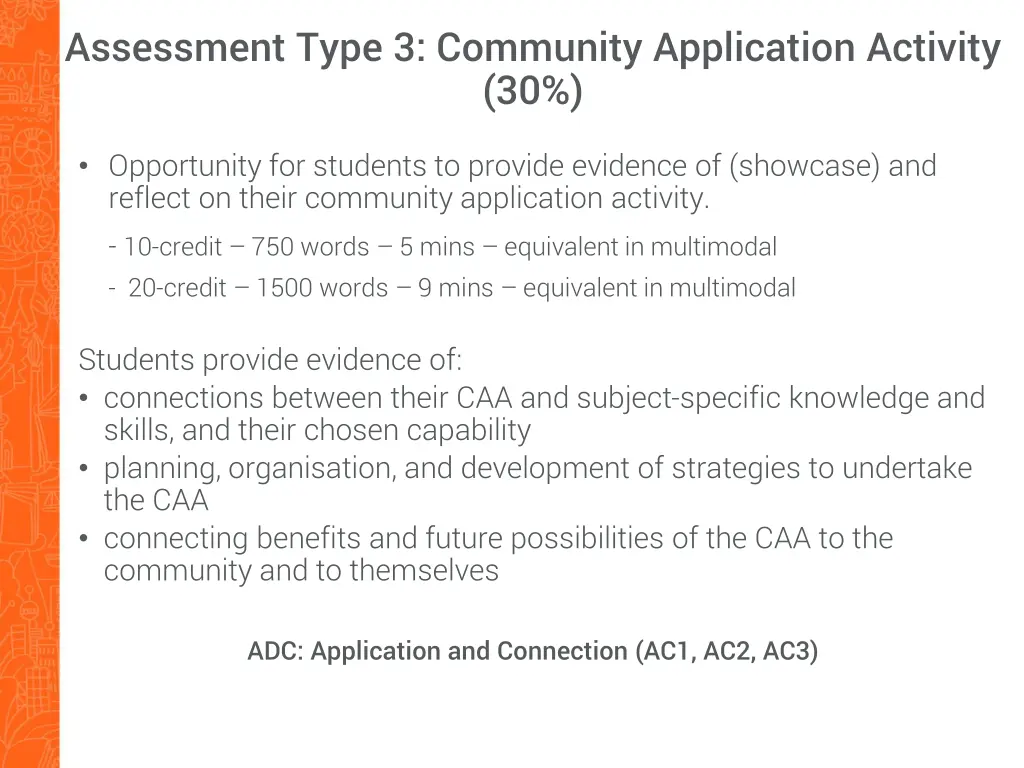 assessment type 3 community application activity