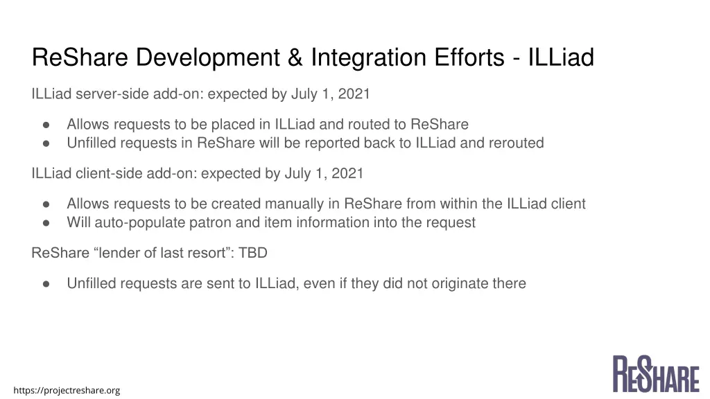 reshare development integration efforts illiad
