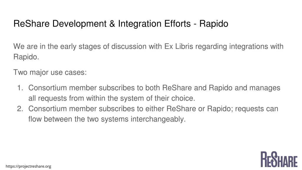 reshare development integration efforts rapido
