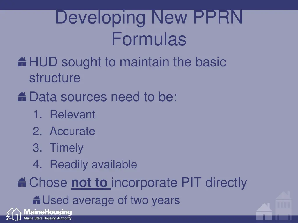 developing new pprn formulas hud sought