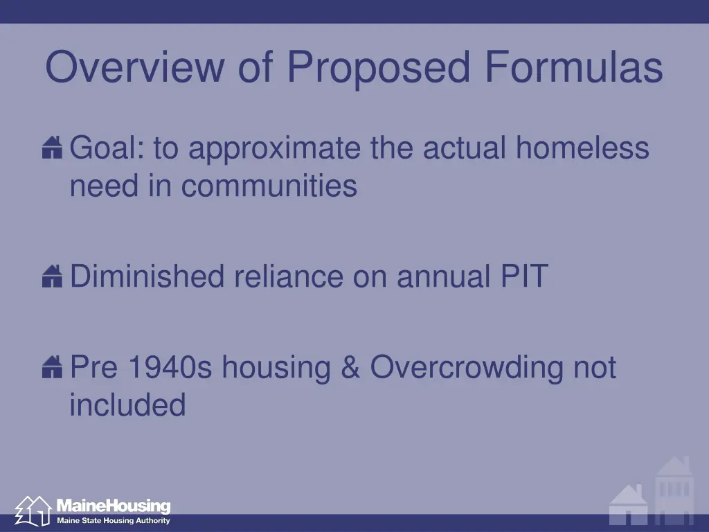 overview of proposed formulas