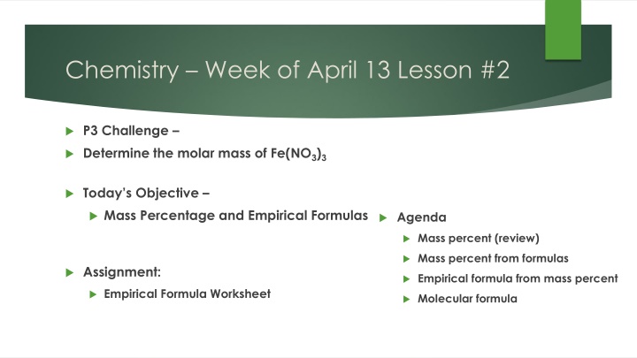 chemistry week of april 13 lesson 2