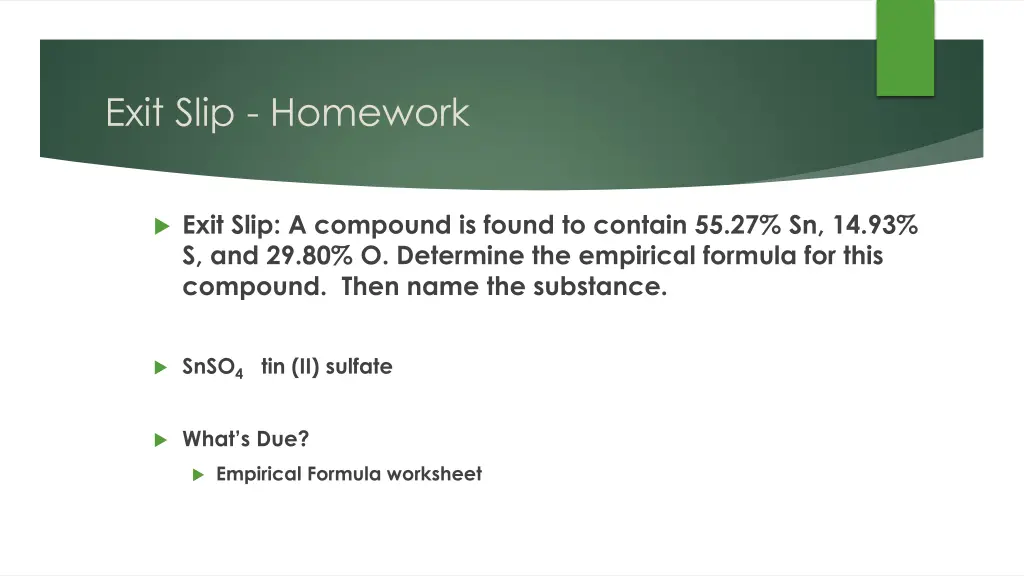 exit slip homework