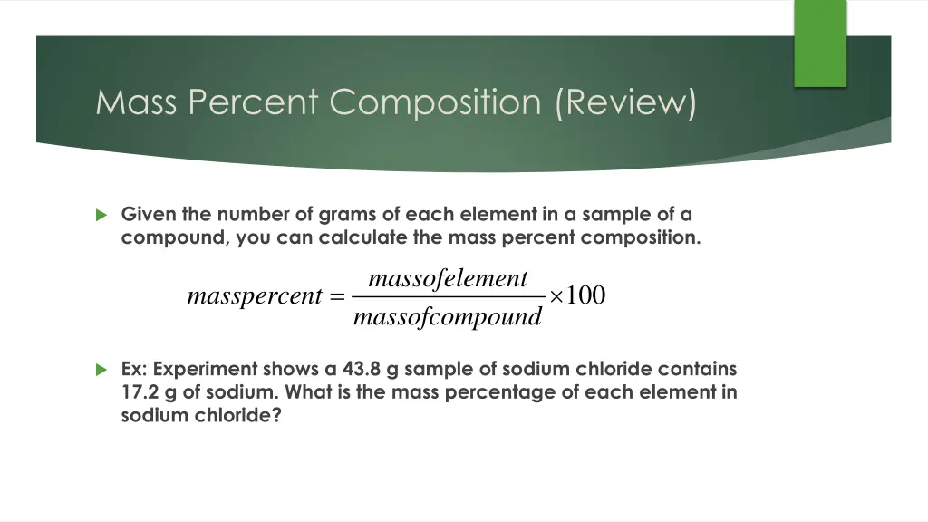 mass percent composition review