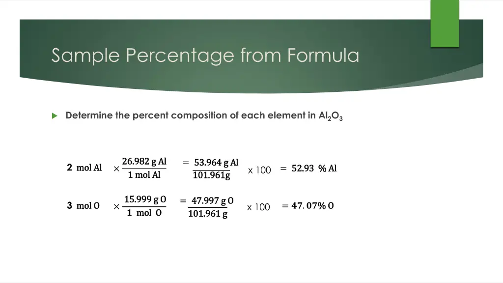 sample percentage from formula