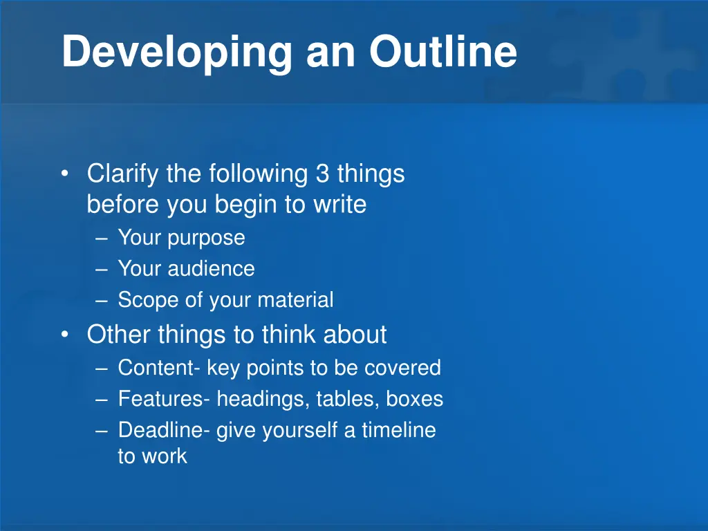 developing an outline