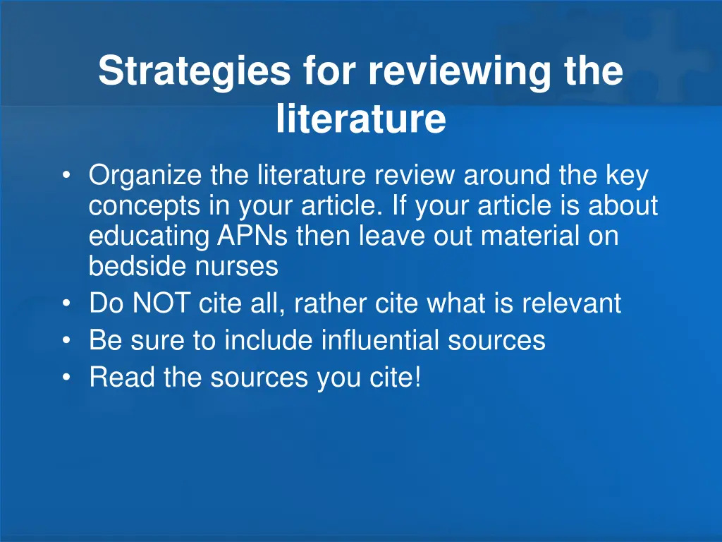 strategies for reviewing the literature