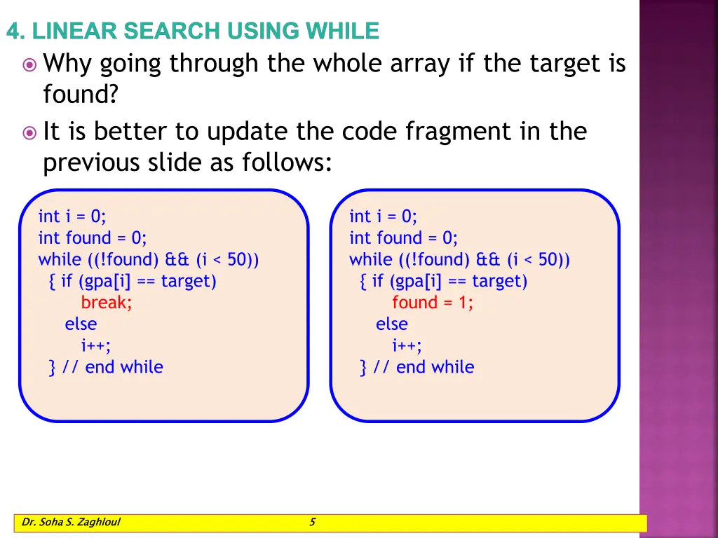 4 linear search using while