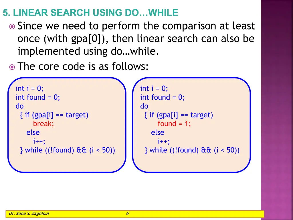 5 linear search using do while