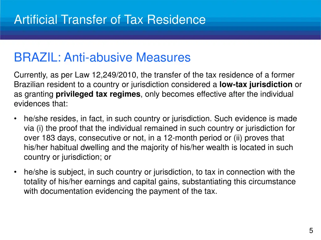 artificial transfer of tax residence
