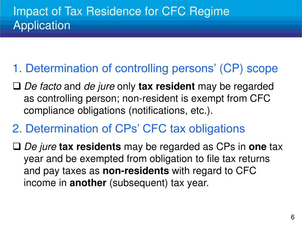 impact of tax residence for cfc regime application